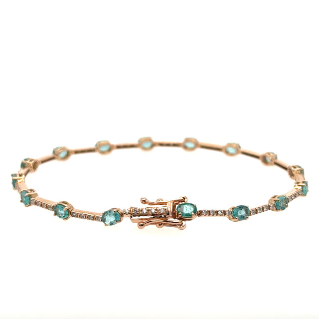 Pulsera de oro rosa de 18 quilates con esmeraldas y diamantes, 2,65 TCW